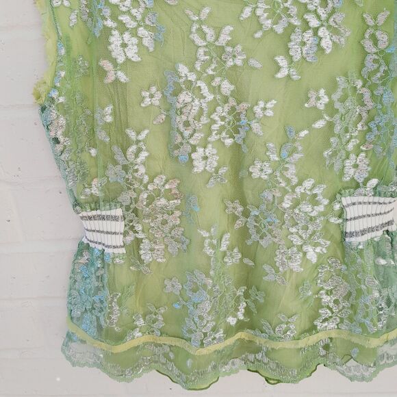 Tonet Made in Italy Lace Metallic Cinch Waist Raw Hem Contemporary sz: L - Picture 5 of 7